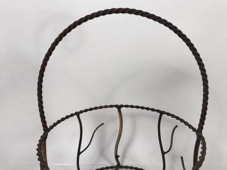 Wrought Iron Home Decor Lot With Custom Basket, Candle Holder, Display Stand And Vintage Reindeer Bells Collar [Photo 12]