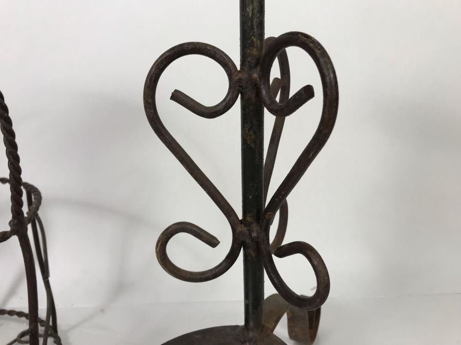 Wrought Iron Home Decor Lot With Custom Basket, Candle Holder, Display Stand And Vintage Reindeer Bells Collar [Photo 14]