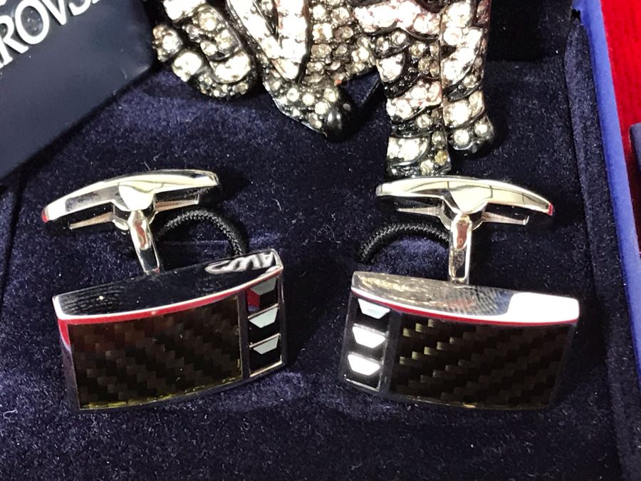 Swarovski Crystal Cat Pin Brooch And Swarovski Cufflinks With Box [Photo 10]