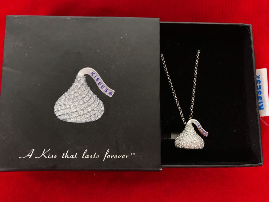 Sterling Silver Cubic Zirconia Hershey's Kisses Pendant With Sterling Silver Chain New In Box