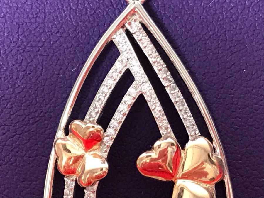 New 10k Gold And Sterling Silver Shamrock Cluster Pendant With Sterling Silver Chain By BORU Made In Ireland - Retails $129 [Photo 6]