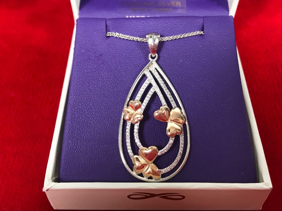 New 10k Gold And Sterling Silver Shamrock Cluster Pendant With Sterling Silver Chain By BORU Made In Ireland - Retails $129 [Photo 2]