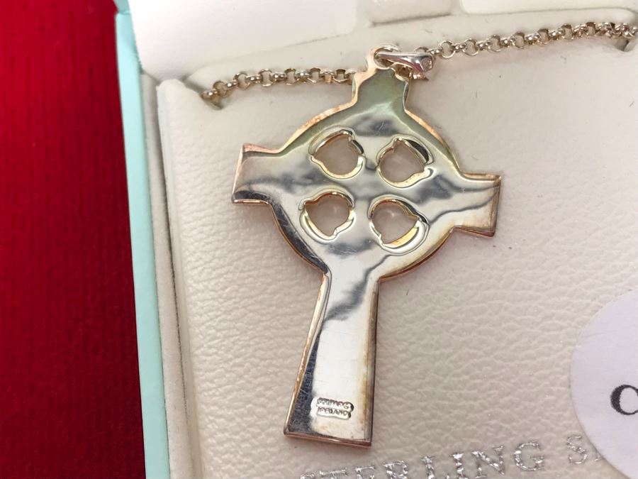 New Irish Sterling Silver Cross Pendant With 20' Sterling Silver Chain Failte Crafted By Solvar [Photo 5]