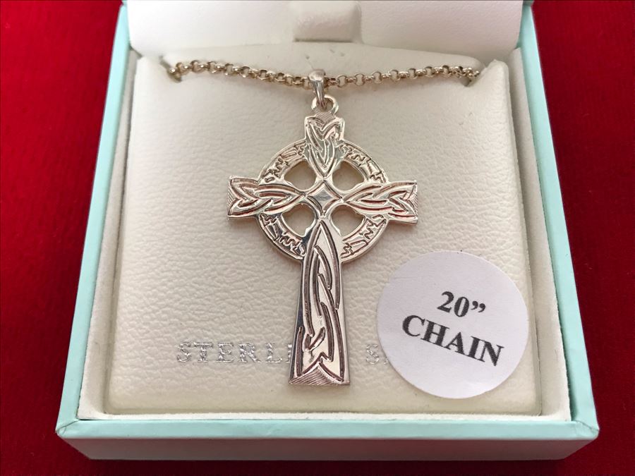 New Irish Sterling Silver Cross Pendant With 20' Sterling Silver Chain Failte Crafted By Solvar [Photo 3]