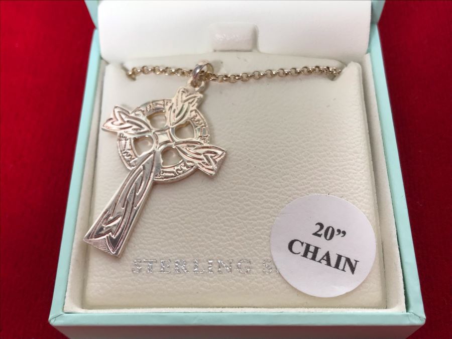 New Irish Sterling Silver Cross Pendant With 20' Sterling Silver Chain Failte Crafted By Solvar [Photo 4]