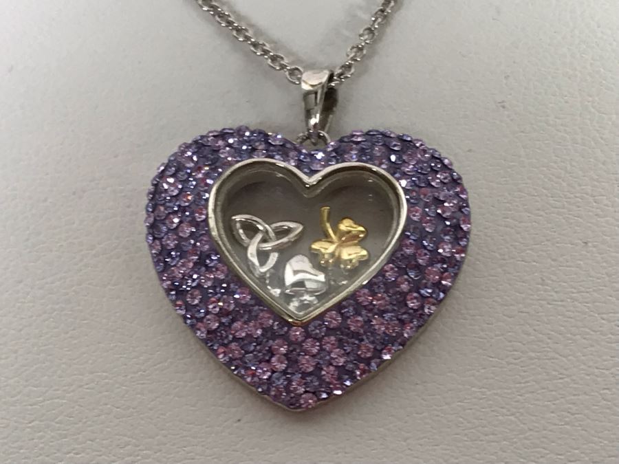 Stunning New Sterling Silver Heart Pendant Featuring Brilliant Purple Stones With Sterling Silver Chain Irish Made By ShanOre Silver Retails $297 [Photo 4]