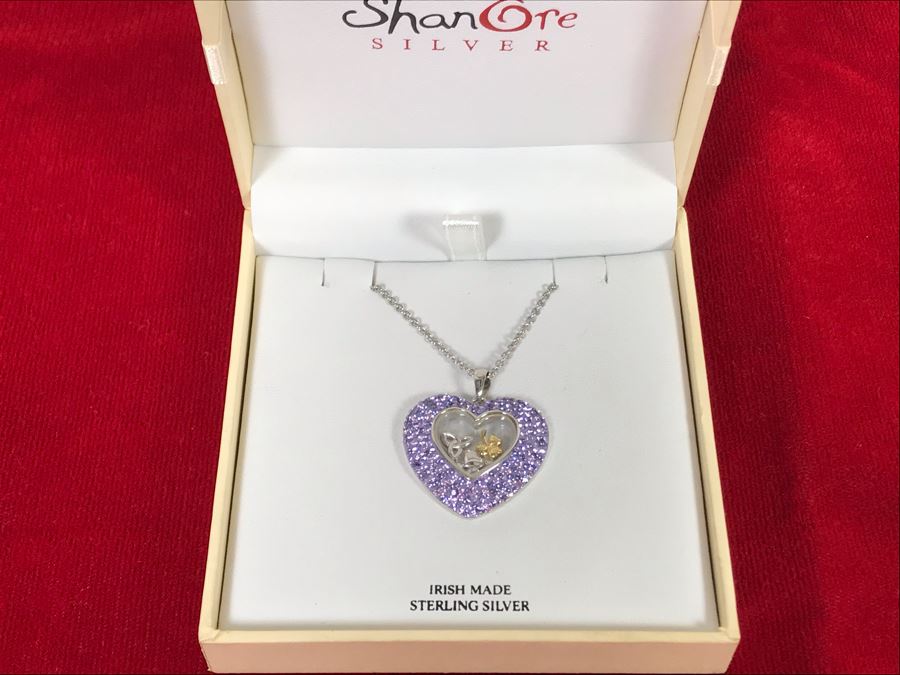 Stunning New Sterling Silver Heart Pendant Featuring Brilliant Purple Stones With Sterling Silver Chain Irish Made By ShanOre Silver Retails $297 [Photo 7]