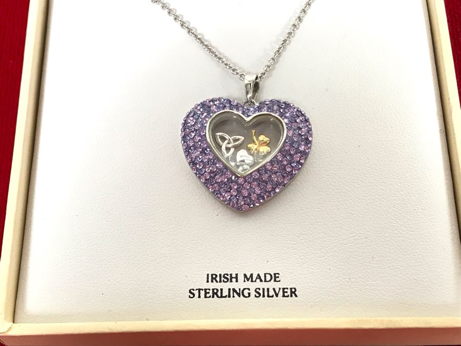 Stunning New Sterling Silver Heart Pendant Featuring Brilliant Purple Stones With Sterling Silver Chain Irish Made By ShanOre Silver Retails $297 [Photo 3]