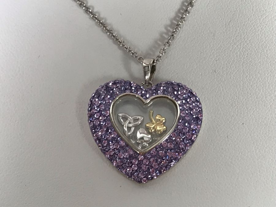 Stunning New Sterling Silver Heart Pendant Featuring Brilliant Purple Stones With Sterling Silver Chain Irish Made By ShanOre Silver Retails $297 [Photo 5]