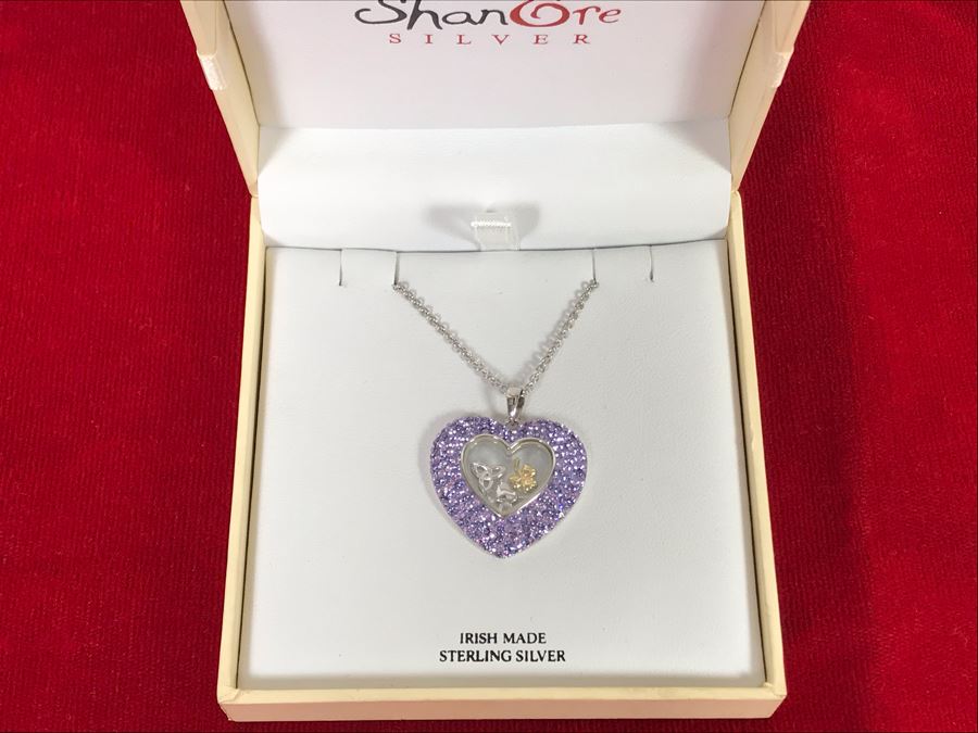 Stunning New Sterling Silver Heart Pendant Featuring Brilliant Purple Stones With Sterling Silver Chain Irish Made By ShanOre Silver Retails $297 [Photo 8]