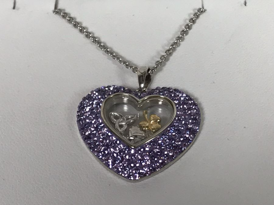 Stunning New Sterling Silver Heart Pendant Featuring Brilliant Purple Stones With Sterling Silver Chain Irish Made By ShanOre Silver Retails $297 [Photo 6]