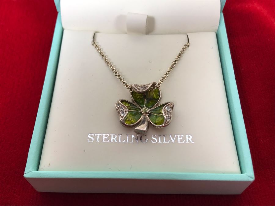 New Sterling Silver Shamrock Pendant With Sterling Silver Chain Failte Crafted By Solvar Retails $128 [Photo 3]