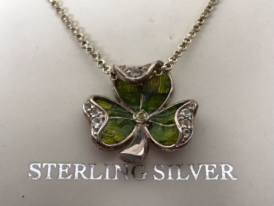 New Sterling Silver Shamrock Pendant With Sterling Silver Chain Failte Crafted By Solvar Retails $128 [Photo 2]