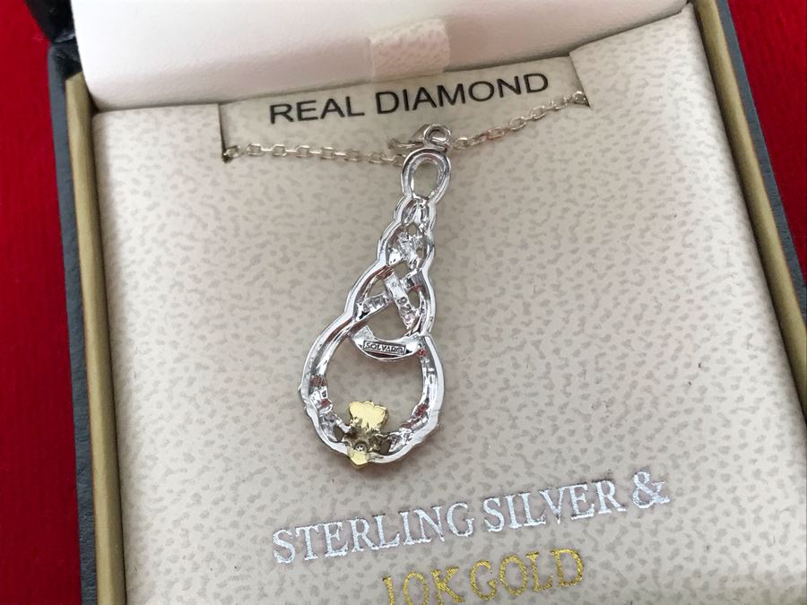 New 10k Gold And Sterling Silver Claddagh Pendant Featuring Real Diamond With Sterling Silver Chain Retails $146 [Photo 7]