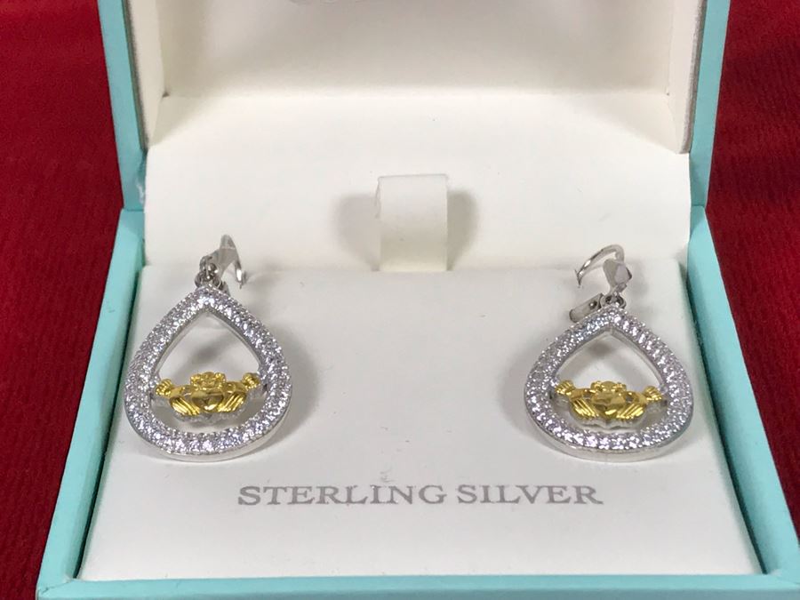 New Sterling Silver Claddagh Earrings Failte Crafted By Solvar Retails $117 [Photo 6]