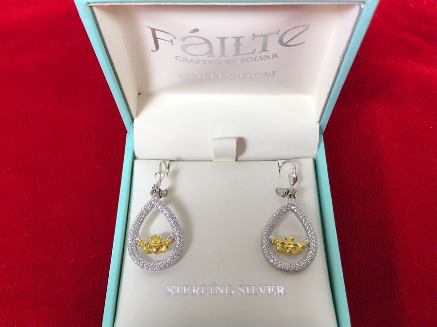 New Sterling Silver Claddagh Earrings Failte Crafted By Solvar Retails $117