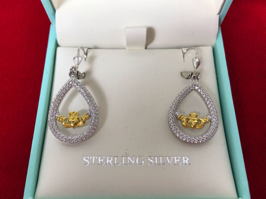 New Sterling Silver Claddagh Earrings Failte Crafted By Solvar Retails $117 [Photo 2]