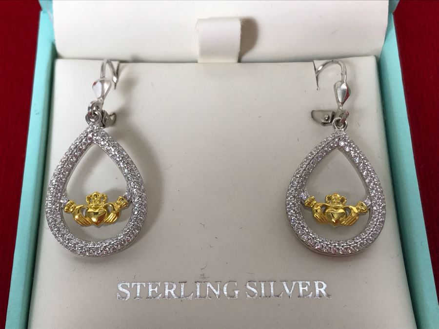 New Sterling Silver Claddagh Earrings Failte Crafted By Solvar Retails $117 [Photo 3]