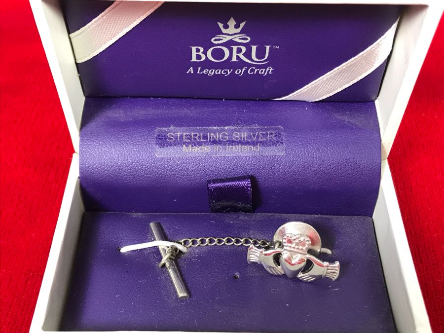 New Sterling Silver Men's Claddagh Irish Tie Clip By Boru Retails $98 [Photo 2]