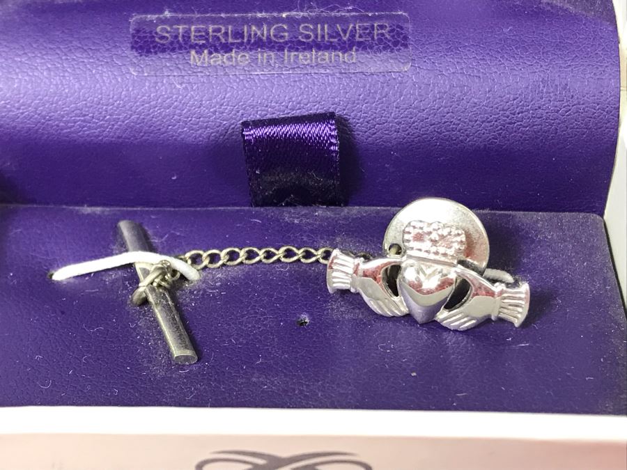 New Sterling Silver Men's Claddagh Irish Tie Clip By Boru Retails $98 [Photo 3]