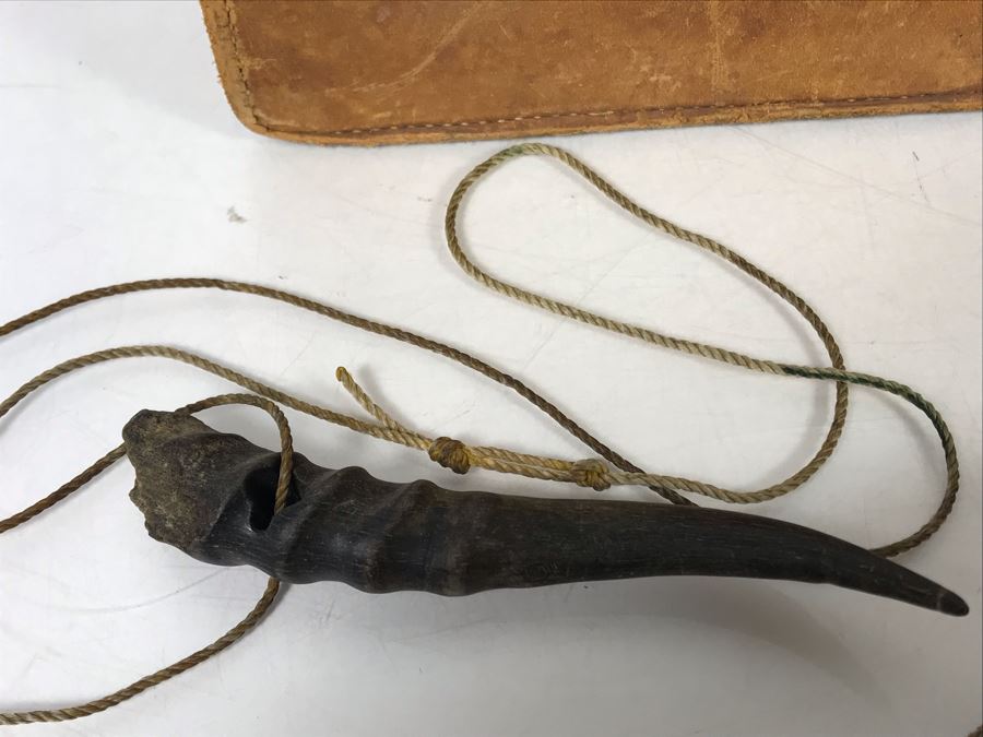 Hand Tooled Leather Bag And Belt Clip Personalized To Gene Thomas (Early Orange County Rancher), John Leather Belt, Antler Necklace And Antler - See Photos [Photo 17]