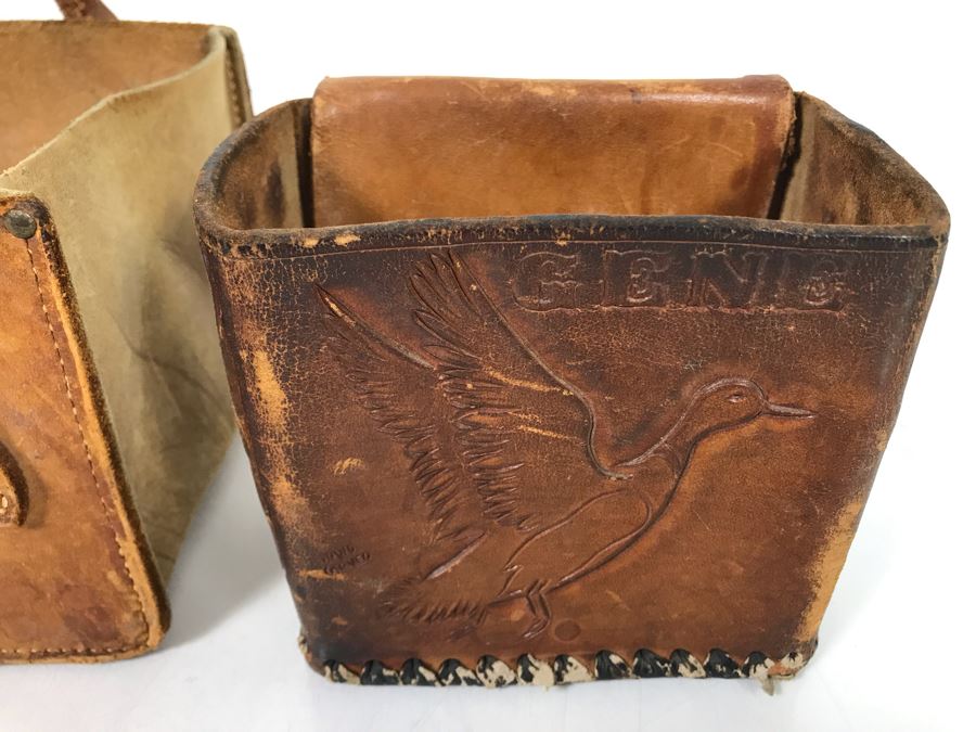 Hand Tooled Leather Bag And Belt Clip Personalized To Gene Thomas (Early Orange County Rancher), John Leather Belt, Antler Necklace And Antler - See Photos [Photo 9]