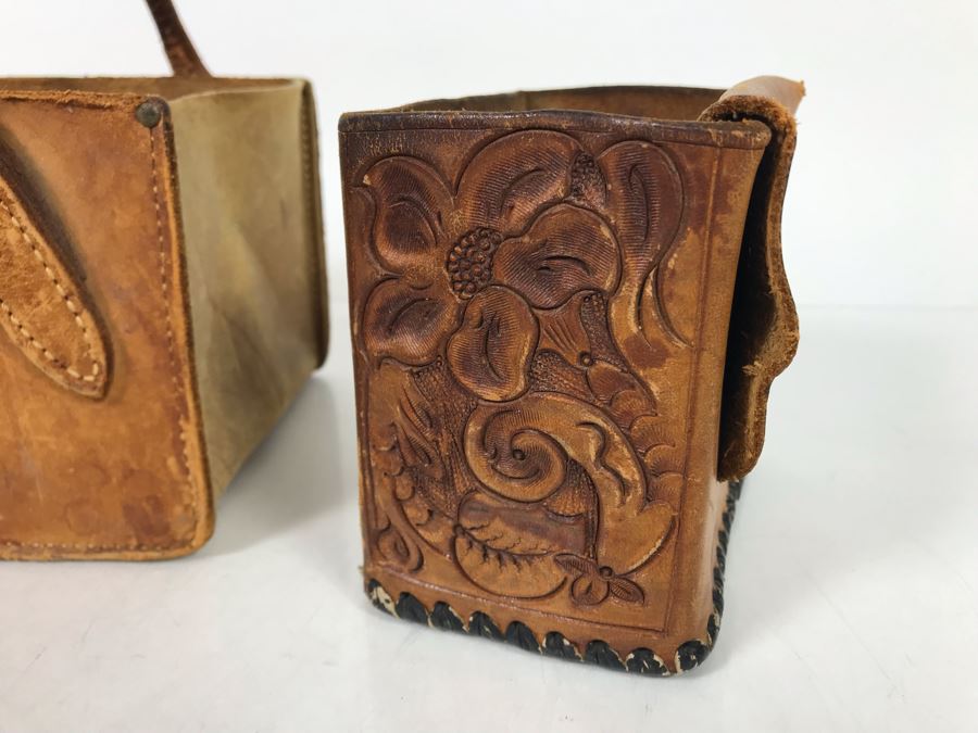 Hand Tooled Leather Bag And Belt Clip Personalized To Gene Thomas (Early Orange County Rancher), John Leather Belt, Antler Necklace And Antler - See Photos [Photo 12]