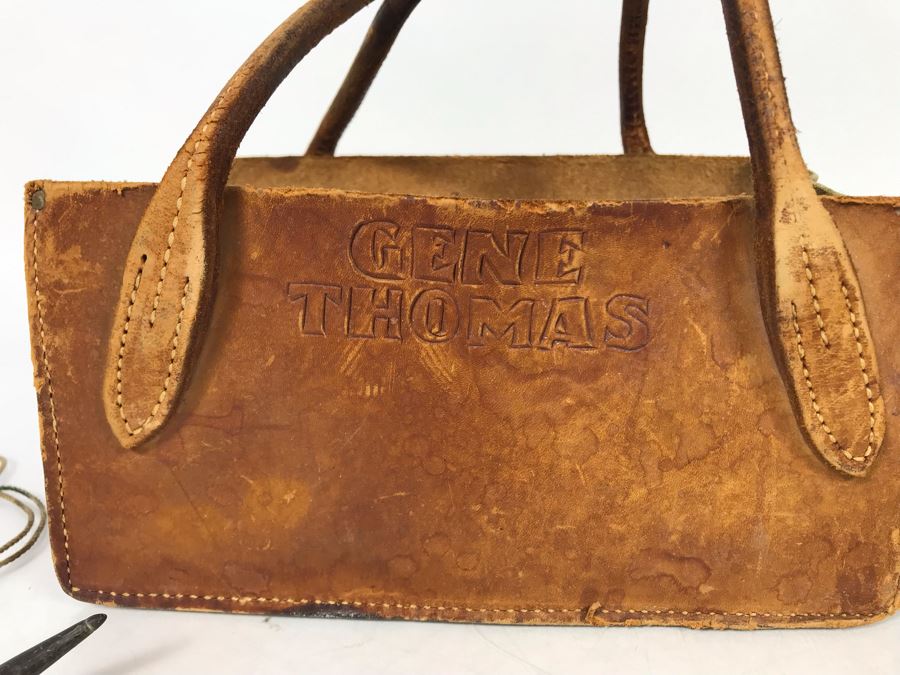 Hand Tooled Leather Bag And Belt Clip Personalized To Gene Thomas (Early Orange County Rancher), John Leather Belt, Antler Necklace And Antler - See Photos [Photo 6]