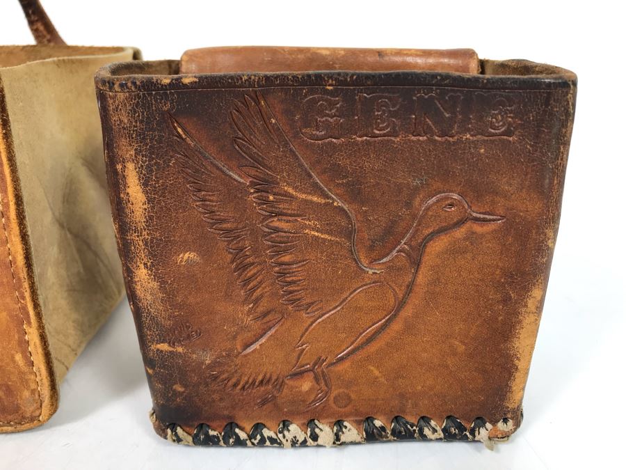 Hand Tooled Leather Bag And Belt Clip Personalized To Gene Thomas (Early Orange County Rancher), John Leather Belt, Antler Necklace And Antler - See Photos [Photo 8]