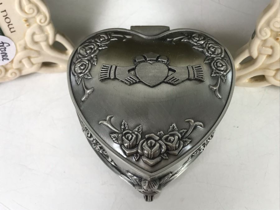 Collection Of New Irish Decorative Crosses, Pair Of Irish Picture Frames And Irish Pewter Box With Basket - See Photos [Photo 4]