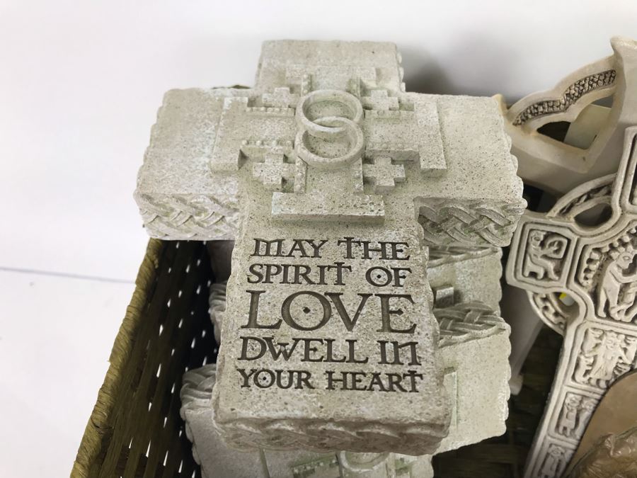 Collection Of New Irish Decorative Crosses, Pair Of Irish Picture Frames And Irish Pewter Box With Basket - See Photos [Photo 11]