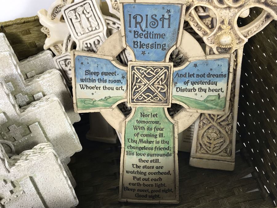 Collection Of New Irish Decorative Crosses, Pair Of Irish Picture Frames And Irish Pewter Box With Basket - See Photos [Photo 18]