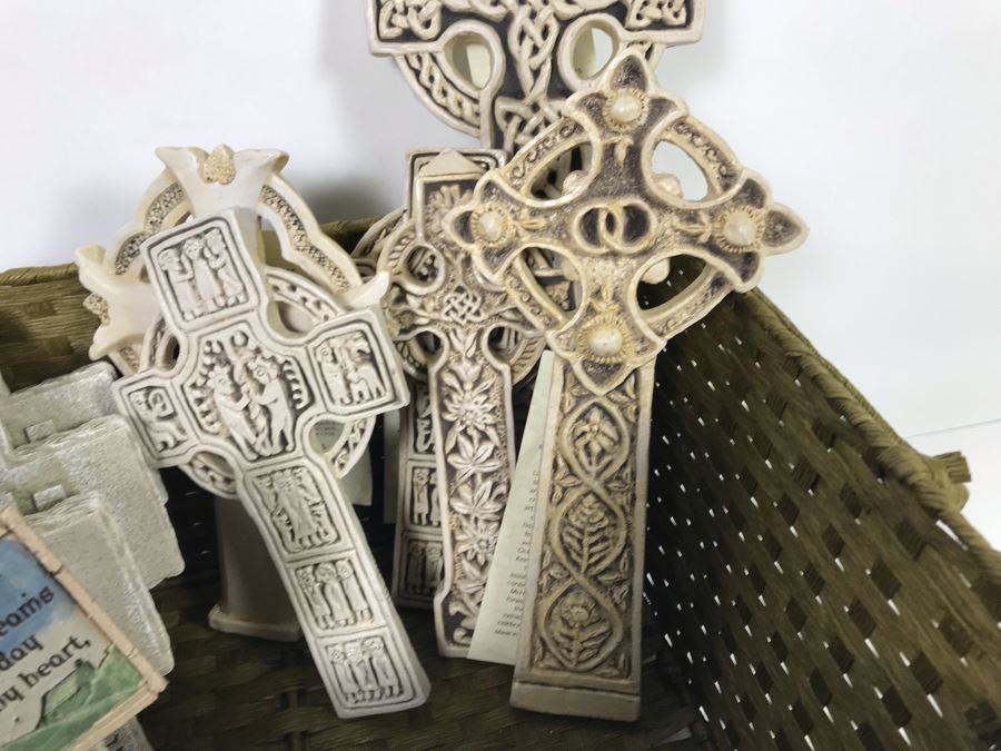 Collection Of New Irish Decorative Crosses, Pair Of Irish Picture Frames And Irish Pewter Box With Basket - See Photos [Photo 19]