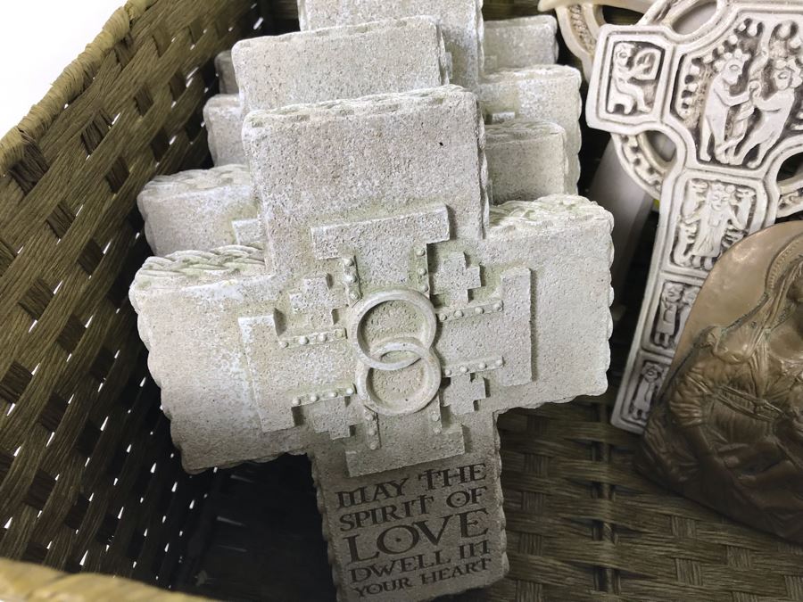 Collection Of New Irish Decorative Crosses, Pair Of Irish Picture Frames And Irish Pewter Box With Basket - See Photos [Photo 9]