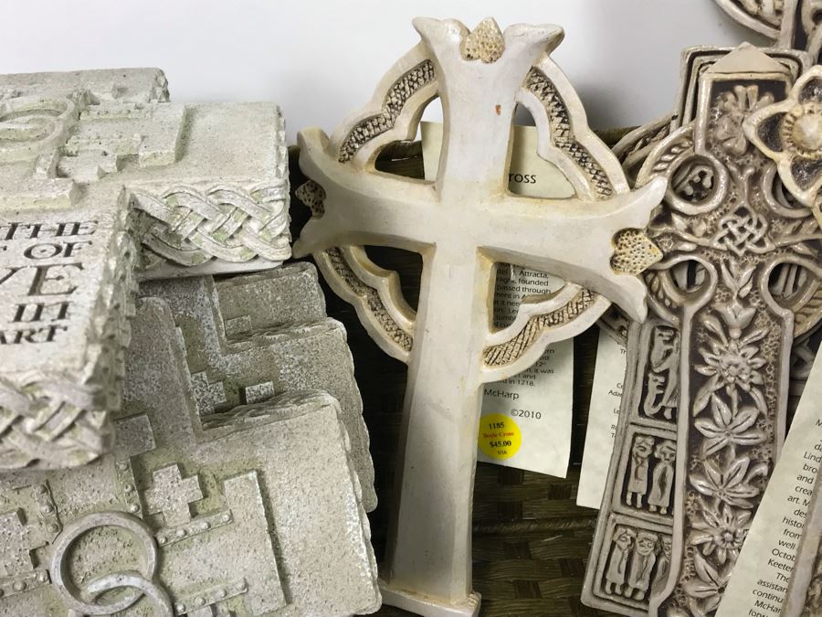 Collection Of New Irish Decorative Crosses, Pair Of Irish Picture Frames And Irish Pewter Box With Basket - See Photos [Photo 15]
