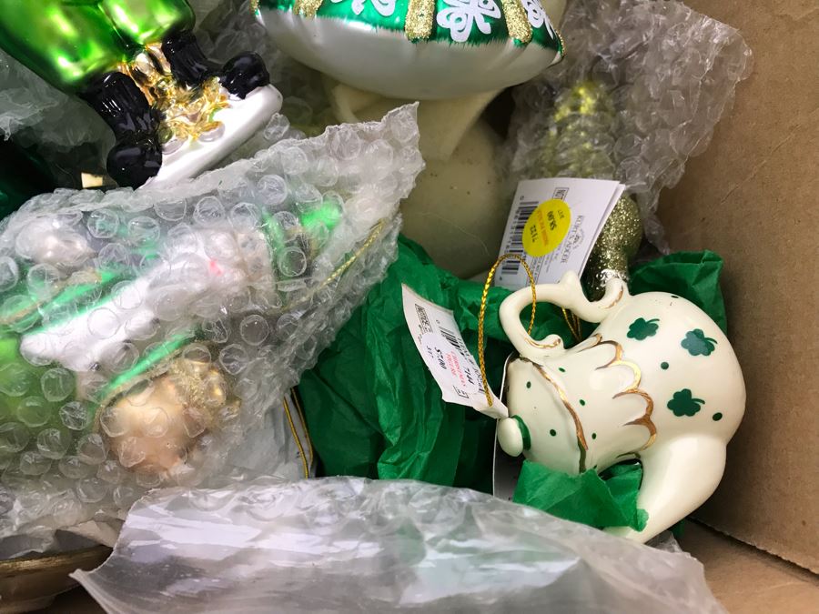 Box Filled With New Irish Themed Christmas Ornaments - Mostly Glass Ornaments With Tags [Photo 5]
