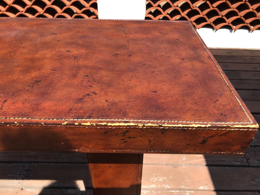 Leather Wrapped Console Entry Table 56W X 17D X 33H [Photo 6]