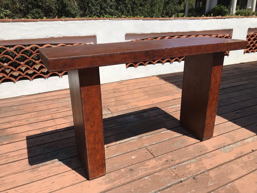 Leather Wrapped Console Entry Table 56W X 17D X 33H [Photo 3]