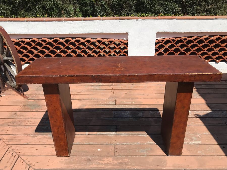 Leather Wrapped Console Entry Table 56W X 17D X 33H [Photo 2]