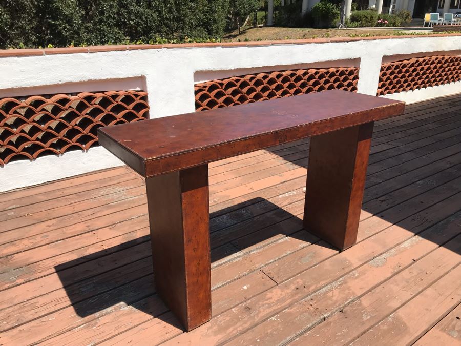 Leather Wrapped Console Entry Table 56W X 17D X 33H [Photo 4]