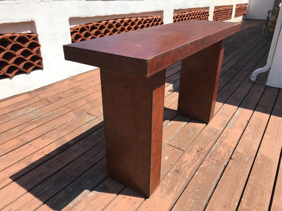 Leather Wrapped Console Entry Table 56W X 17D X 33H [Photo 5]