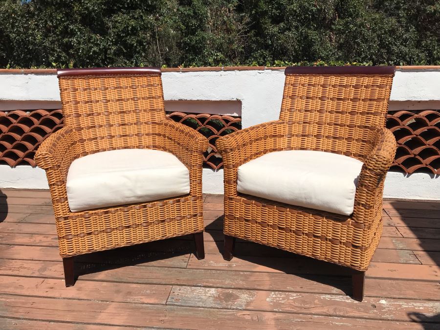 Pair Of Wicker / Wood Armchairs [Photo 1]