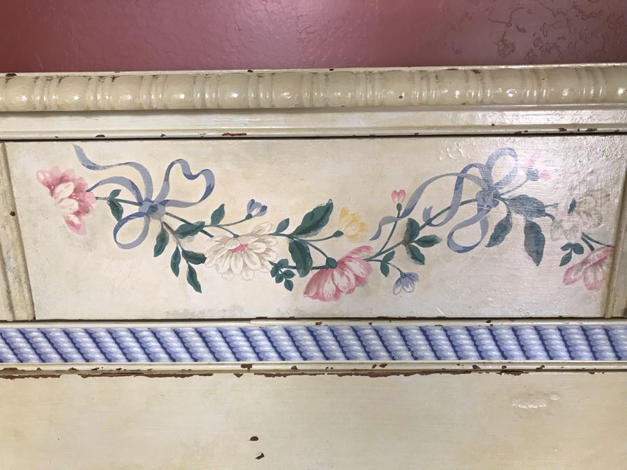 Shabby Chic Hand Painted Mahogany Chest Of Drawers Dresser 47W X 21D X 35H [Photo 7]