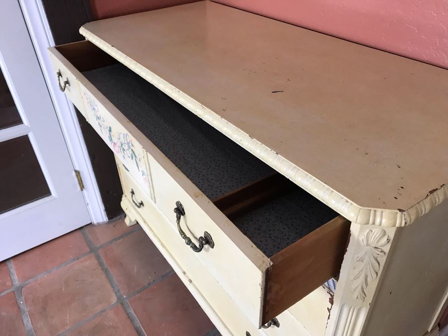 Shabby Chic Hand Painted Mahogany Chest Of Drawers Dresser 47W X 21D X 35H [Photo 8]