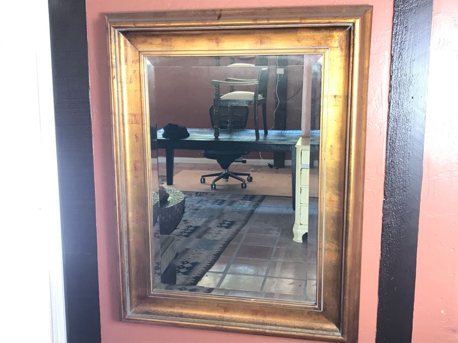 Gilded Beveled Glass Wall Mirror 29W X 36H