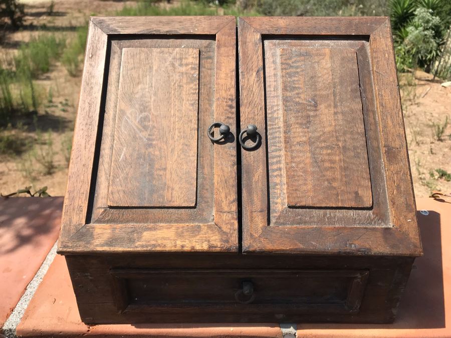 Carved Wooden Slant Top Storage Box With Drawer 13W X 7.5D X 11H [Photo 5]