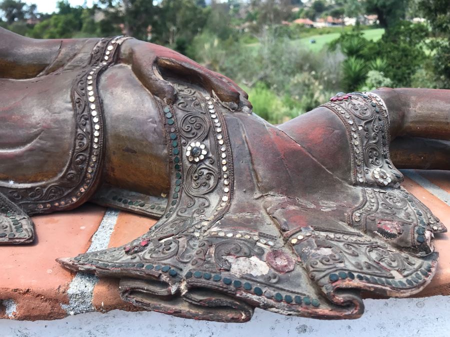 Vintage Carved Wooden Gilded Buddha Sculpture Statute Lying Stance 32W X 12D X 9H [Photo 8]