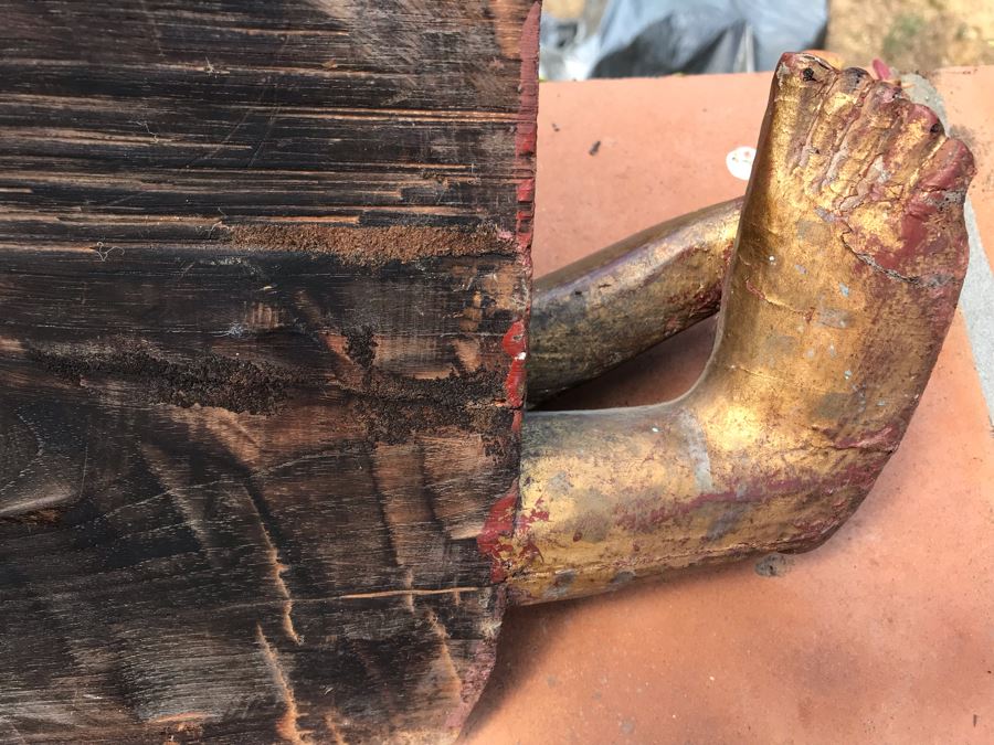 Vintage Carved Wooden Gilded Buddha Sculpture Statute Lying Stance 32W X 12D X 9H [Photo 27]