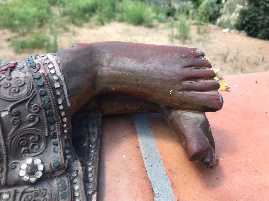 Vintage Carved Wooden Gilded Buddha Sculpture Statute Lying Stance 32W X 12D X 9H [Photo 10]