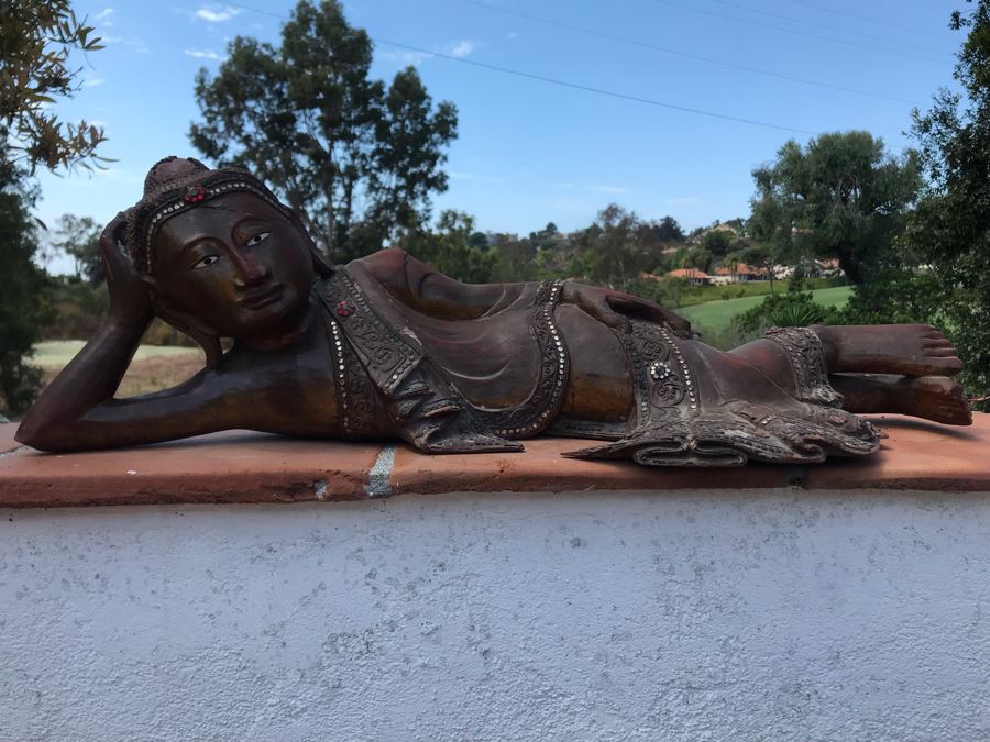 Vintage Carved Wooden Gilded Buddha Sculpture Statute Lying Stance 32W X 12D X 9H [Photo 30]